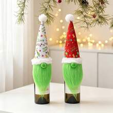 The Grinch Dekorasi Meja Makan Hotel dengan Penutup Botol Anggur Motif Jenggot Hijau Natal - MultiWarna - View 3