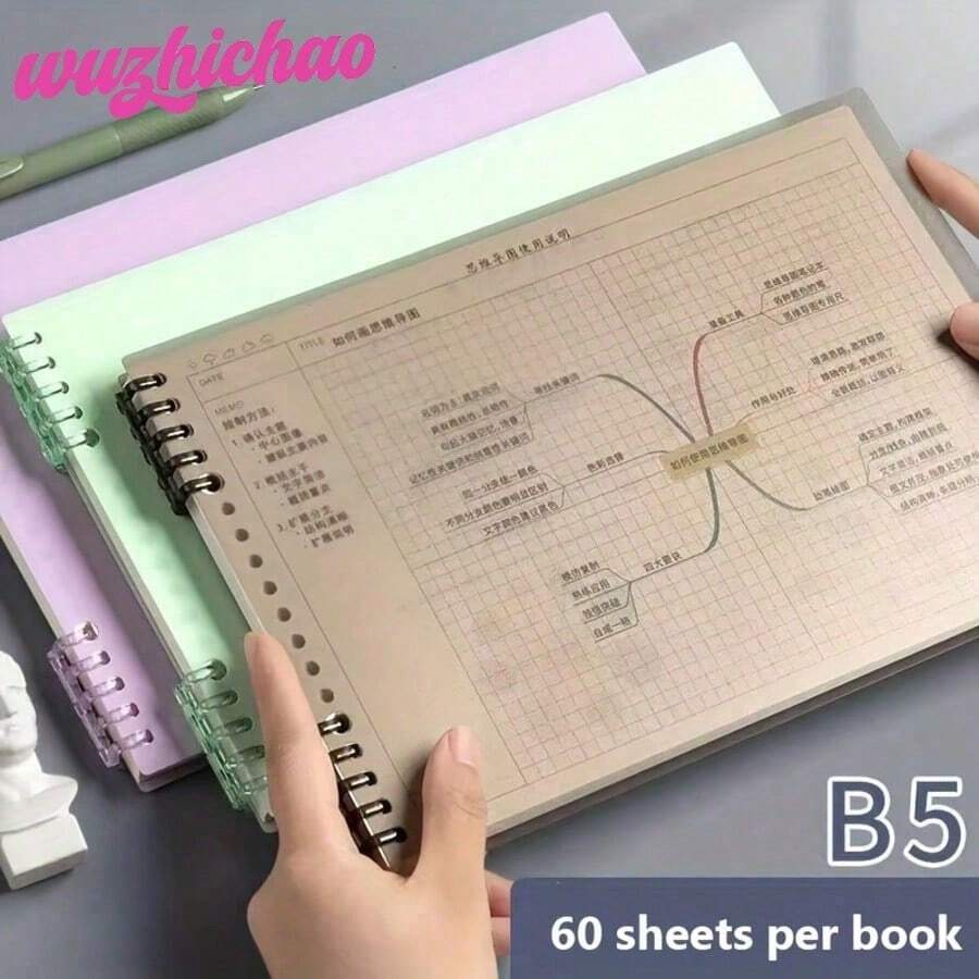 1PC B5 Detachable Mind Map Loose-Leaf Notebook, Grid Layout Idea Organization Spiral Notepad, Durable High-Resilience Transparent PP Cover Material, Clear Printing Fade-Resistant Grid Inner Pages, Lightweight Stackable Portable Flat Design; Suitable For Corporate Office Desk, Shared Office Project Planning Workstation, Business Travel Portable Notebook Set, Conference Room Desktop Arrangement; Ideal For Colleague Appreciation Gift, Halloween, Christmas, New Year Celebration, Thanksgiving, - Multicolor - View 1