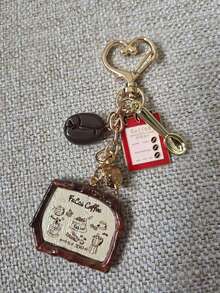 Coffee-Themed Bag Charm Keychain Featuring Coffee Bean & Coffee Menu Charms, Little Bear Cute Heart Clasp, Ideal Gift For Back To School Season - Multicolor - View 2
