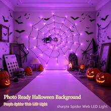 Spooky Halloween LED Spider Web Lights - 70 Lights, 8 Modes, Battery Powered, Suitable For Indoor Parties And Decoration (Spider Not Included) - Spider Web - View 11