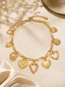 1 buah Kalung Liontin Hati Bergaya Bohemian Vintage – Rantai Tebal Warna Emas/Perak – Aksesori Pesta Pantai Musim Panas - Kalung Hati - View 4