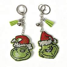 The Grinch New Green Furry Monster Rhinestone Bling Christmas Monster Christmas Fashion Funny Keychain Christmas Cartoon Pendant Tassel Rhinestone Bag Decoration Exquisite Christmas Gift - Multicolor - View 7