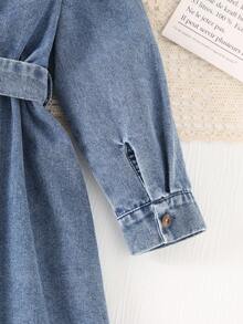 Girls' Fashionable Collared Long Sleeve Denim Dress With Belt, Suitable For Outdoor Activities, School And Outdoor Events - Light Wash - View 8