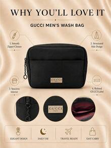 Gucci Men's Toiletry Bag, 26*15cm, Single Piece, Waterproof And Durable Large Capacity, Suitable For Travel And Daily Use, Stores Men's Toiletries - Black - View 5