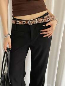 1pc Leopard Print Women's PU Material Y2K Personalized Street Style Riveted Niche Waist Belt - Leopard - View 5