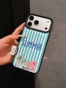 1pc Premium Fashion Minimalist Striped Patchwork Coconut Tree Turtle Flower Pattern Leather Phone Case, Full Coverage Anti-Drop Soft Shell Large Hole Compatible With Samsung/Apple 17 Pro Max/11/12/13/14/15/16 Pro Max/17 And Other Models, Holiday Gift - Multicolor - View 3