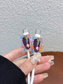 3件組數據線英國插頭充電器波浪圖案保護套 小女孩設計 相容英國標準 Apple 20W 快充充電器 英國標準充電器 防斷裂充電器保護套 - 彩色 - 查看 2