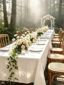 1pc Flat Rectangular Tablecloth - Stain Resistant & Wrinkle-Free Polyester Tablecloth, 150 X 259cm (Approx. 59 X 102 Inches) Suitable For Kitchen, Dining, Party, Wedding Indoor And Outdoor Use (Ivory White) - Ivory White - View 6