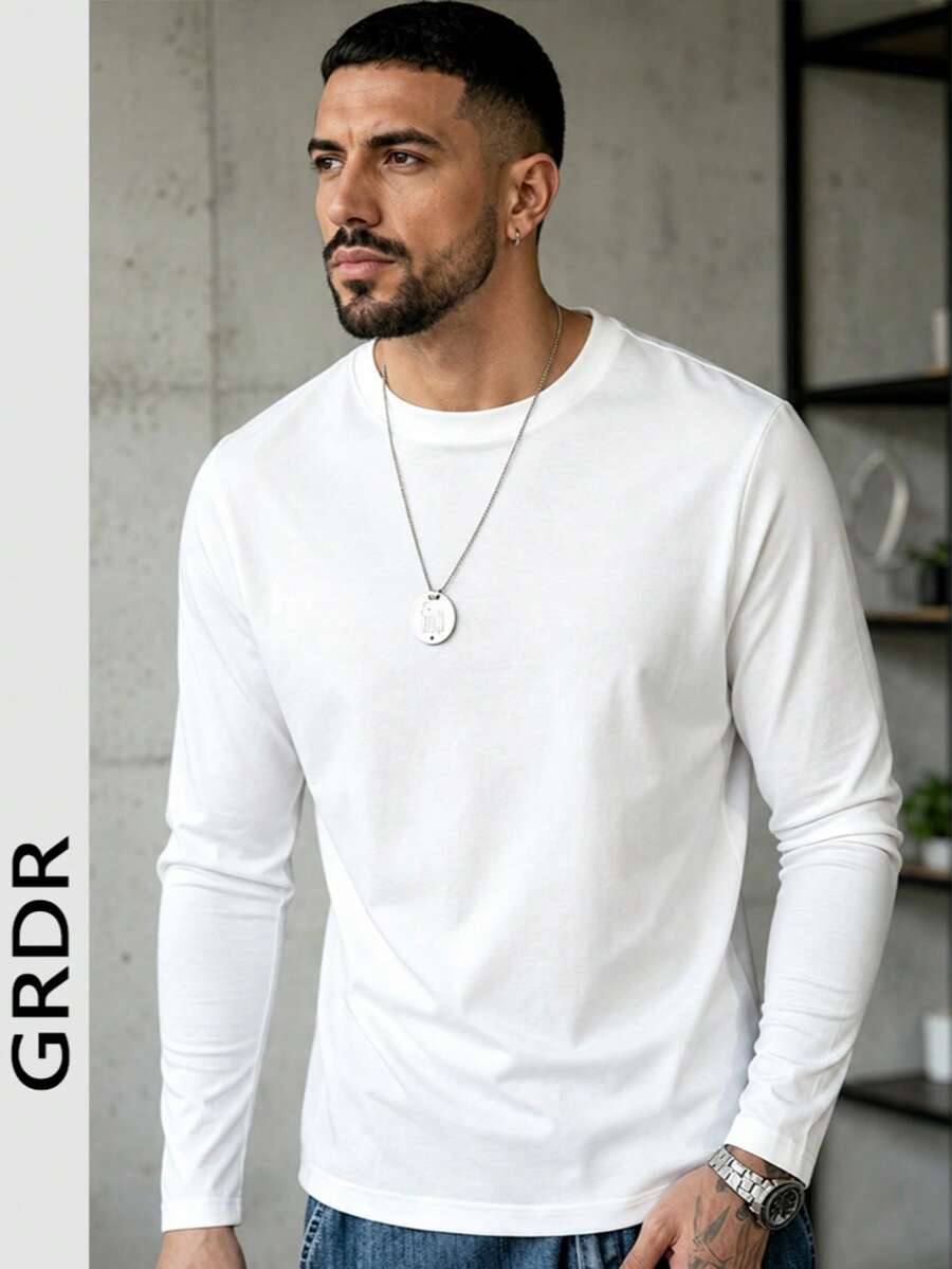 GRDR Men's Casual Crew Neck Lightweight Long Sleeve T-Shirt, Suitable For Leisure, Sports, And Commuting
