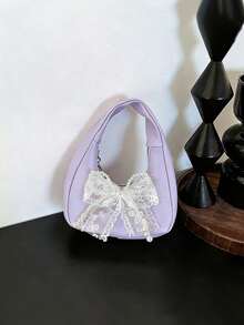 1pc Girls Bow PU Leather Lightweight Mini Ramadan Handbag With Zipper Closure Casual Lipstick Coin Purse Suitable For Autumn/Winter Daily Use - A - View 7