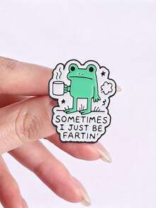 1pc Cute Cartoon Coffee Frog Enamel Pin, Humorous Text Badge, Fashion Accessory For Clothes And Bags, Fun Gift For Friends - Multicolor - View 8