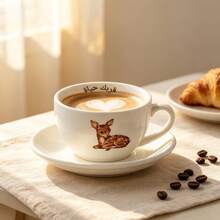 230ml Cute Deer Ceramic Coffee Cup With Saucer, White Porcelain Tea Cup, Gift For Coffee And Tea Lovers, Home Kitchen Drinkware - White - View 8