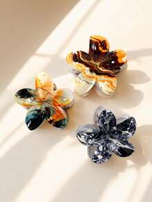 3PCS Gradient Ink-Splash Floral Hair Clip Set (Claw Clips) – Elegant & Minimalist Large Flower Hair Accessories For Women Perfect For Beach Vacations - Multicolor - View 7