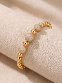 5Pcs Ins Chic Stack Bracelet Set, Assorted Rhinestone Clover Stud Gold Bangle, Aesthetic Stainless Steel Wrist Ornaments For Daily Street Style - Gold - View 7