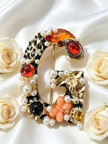 1pc Colorful Letter Shaped Hat Pin, Baroque Luxury Style Brooch, Unisex, Elegant Personalized Fashion Accessory For Daily Wear And Party - Multicolor - View 10