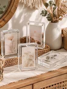 1/3/5pcs Transparent Acrylic Magnetic Photo Frame, Small Transparent Photo Display Stand, Suitable For Desktop, Bedroom, Office And Home Decoration. Suitable For Landscape Photos And Family Photos. - Transparent - View 4
