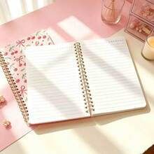 4 Packs A5 Spiral Notebooks With Cute Bowknot Cover Morandi Colors 50 Lined Pages Random Patterns Back To School Essential Office Must Have - A - View 8