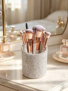 10pcs Multi-Function Rhinestone Makeup Brush Set - Includes 9 Luxury Charming Rhinestone Handle Brushes And 1 Fully Rhinestone Storage Tube - Desktop Storage Tube, Makeup Brush Storage Tube, Practical Makeup Brush Set - Suitable For All Skin Types - Multicolor - View 2