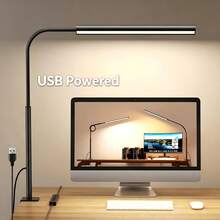 LED Desk Lamp With Clamp - Flexible Gooseneck - 5 Lighting Modes, 11 Brightness Levels, Timer & Memory, Eye-Comfort Study/Nail Light - Black/White - Black - View 8