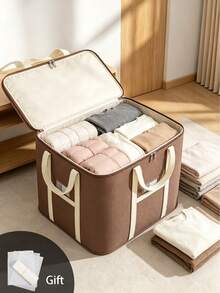 Extra‑Large Brown Foldable Fabric Clothes Storage Box, Multiple Sizes Available, Storage Bin With Zipper & Handles, For Bedding Blanket Pillow Clothes Toys, Moving Packing Organizer For Bedroom Dorm - Multicolor - View 6