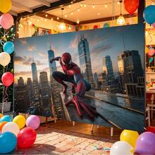 WPETLE Spider‑Man Dusk City Skyscraper Birthday Party Backdrop, Sunset Metropolitan Building Scene Photo Booth Background Banner For Kids Birthday Decor - Multicolor - View 2