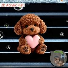 2D Flat Teddy Bear Heart-Shaped Car Air Vent Clip With Car Aromatherapy Diffuser, Refillable Fragrance, Cute Car Interior Decoration - A - View 2