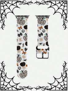 1件豹紋南瓜蝴蝶結矽膠錶帶，相容 38mm 40mm 41mm 42mm 44mm 45mm 46mm 49mm，時尚個性化柔軟舒適智慧手錶錶帶，適用於 Ultra 2 S12 11 10 SE 9 8 7 6 5 4 3 2 1，萬聖節裝扮配件替換錶帶 - 彩色 - 查看 9