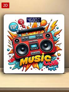 2D Flat Retro Record Player Style High Precision Body Weight Scale With Display Screen, Portable Stereo, Suitable For Party And Indoor Use, Music System, Max Capacity 400lbs/180kg, Tempered Glass Surface, Temperature Detection, Uses AAA Batteries (Not Included) - A - View 2