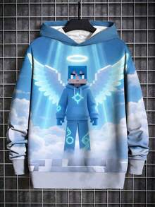 Tween Boy Fashion Printed Casual Pullover - Long Sleeve, Crew Neck Sweatshirt, Suitable For Spring And Autumn, Cool Print - Blue - View 2