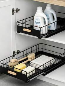 Pull‑Out Under Sink Organizer, Metal Spice Storage Rack, Storage Shelf, Heavy‑Duty Metal Kitchen Organizer, Smooth Pull‑Out Design, Space‑Saving Under‑Cabinet Storage Basket, For Storing Spice Supplies, Suitable For Kitchen And More - Multicolor - View 9