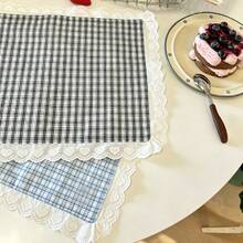 1pc/2pcs/4pcs Korean Style Heart Lace Trim Plaid Placemats, Vintage Checkered Fabric Table Mats, Home Afternoon Tea INS Style Table Decor Mats - Multicolor - View 7