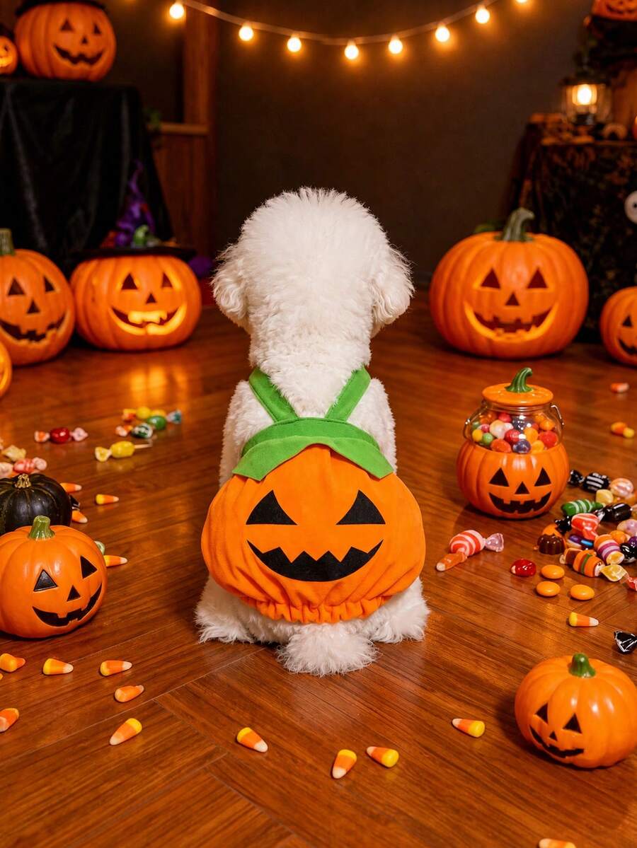 Halloween Pet Pumpkin Harness Costume, Funny Holiday Dress-Up Outfit For Small Cats And Dogs - Orange - View 1