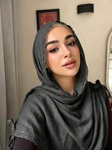 FADZOYLE 1pc Women Elegant Solid Bowknot Lace Fringe Texture Scarf Soft Breathable Large Shawl Wrap Hijab Daily Wear Multi-Use Neck Wrap Summer Vacation - Multicolor - View 24