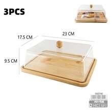 3 Packs Food Serving Platter Set, Natural Bamboo Base Tray With Clear Plastic Dome Lid, Multi‑Shape & Multi‑Size Dust‑Proof Display Stand, Perfect For Cakes, Cookies, Cheese, Fruit And Home Party Food Display - 3-piece Bread Box Set - View 12