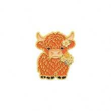 Cartoon Highland Cow Enamel Brooch, Floral Yak Metal Lapel Pin Badge, Cute Backpack Hat Jacket Clothing Decoration Accessory, Adorable Gift For Friends - Multicolor - View 16