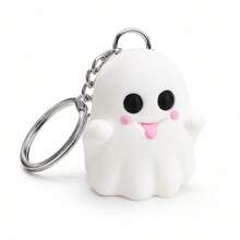 1pc Cute Multi‑Expression Ghost Keychain, Halloween 3D Ghost Bag Charm Pendant, Collectible Cartoon Ghost Key Ring, Holiday Party Gift For Friends - White - View 9