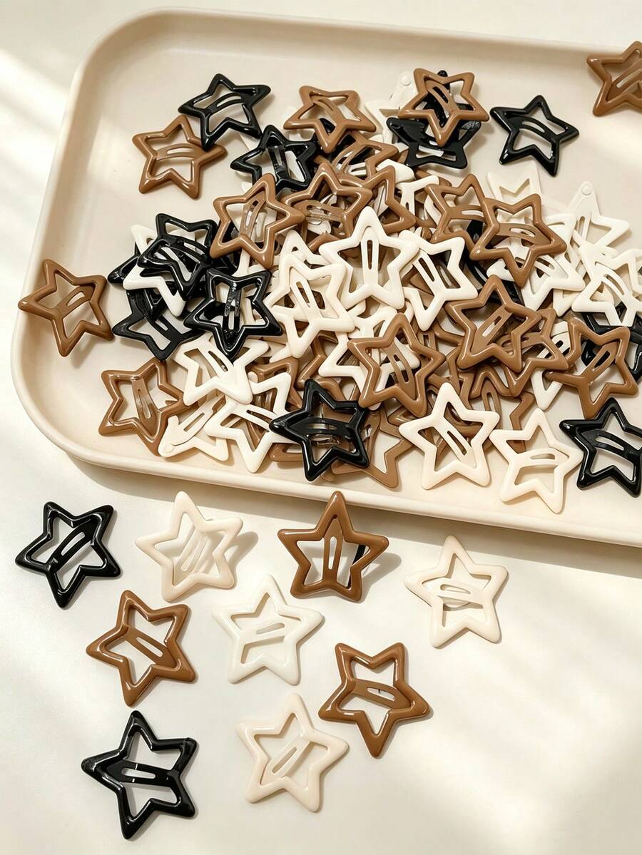 20pcs Girls Brown Tone Cute Sweet Star Forehead Bangs Hair Clips Suitable For Daily Matching - Multicolor - View 1