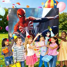 WPETLE Spider‑Man Game‑Style Dynamic Pose Birthday Party Backdrop, Game Suit Character Close‑Up Photo Booth Background Banner For Kids Birthday Decor - Multicolor - View 5