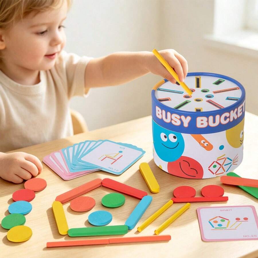Ember Balok Bangunan Kreatif Anak-Anak dengan Stik Es Krim dan Cakram Bulat, Kartu Pencocokan, Mainan Papan Permainan Meja untuk Melatih Imajinasi - MultiWarna - View 1