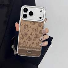 HANCAI 1pc Coffee Vintage Rose Butterfly Lace Large Window Phone Case, Artistic French ROSE English Full Coverage Shockproof Soft Shell, Suitable For IPhone17/17Pro/17ProMax/16/16Plus/16ProMax/16e/15ProMax/11/12/12Pro/12ProMax/13/13Pro/13ProMax/14/14Pro/14ProMax, Ins French Artistic Phone Protective Cover - White Frames, Matte White - View 1