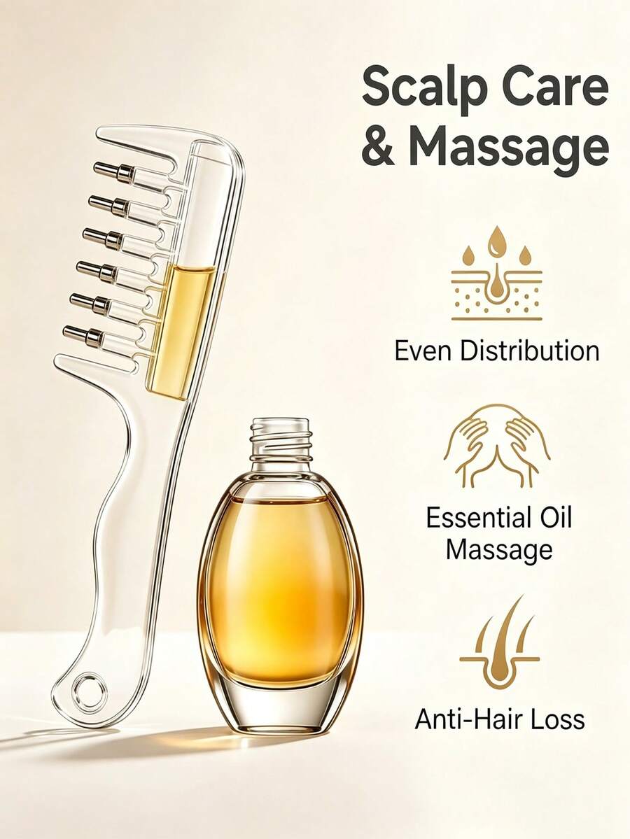 Transparent Pink Liquid Guide Comb, Visible Liquid Guide Comb, Rolling Ball Metal Teeth, Even Liquid Control And Distribution Design, Nourishes Scalp And Hair Roots, Relieves Scalp Tension, Prevents Hair Loss, Suitable For Hair, Beard And Pet Fur