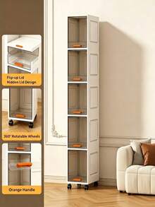 20cm/7.8 Inch Narrow Gap Storage Cabinet, 3-5 Tier Flip Lid Storage Cabinet, Thickened Plastic Rolling Storage Cabinet, Multi-Layer Living Room Clothing Home Dust-Proof Storage Rack, Room Decor, Kitchen Accessories, Christmas, Bedroom Decor, Home Decor - View 8