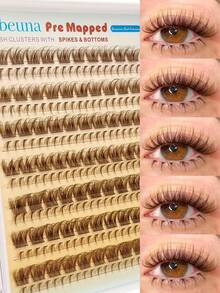 Sibeuna 210pcs Brown Fluffy D-Curl Natural Thin Single Cluster False Eyelashes With Lower Lashes, Reusable DIY Lash Extensions For Beginners Eye Makeup - D - View 3
