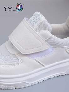 Breathable Mesh Kids' Sports White Sneakers, Lightweight & Durable, Easy On/Off With Hook And Loop Closure - White - View 7