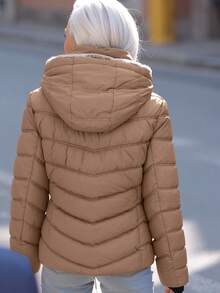 Jaket Kasual Musim Gugur/Dingin Wanita Giolshon dengan Kantong Resleting dan Tudung - Coffee Brown - View 2