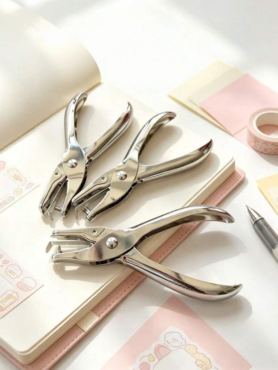 1 Hole Puncher, 6mm/3mm Diameter, Metal Single Hand Hole Punching Tool, Portable Book Hole Puncher, Suitable For School, Office, Educational Institutions And Home Card Storage, Applicable To Paper And Cards, Manual Round Hole Punching Mold - Multicolor - View 1