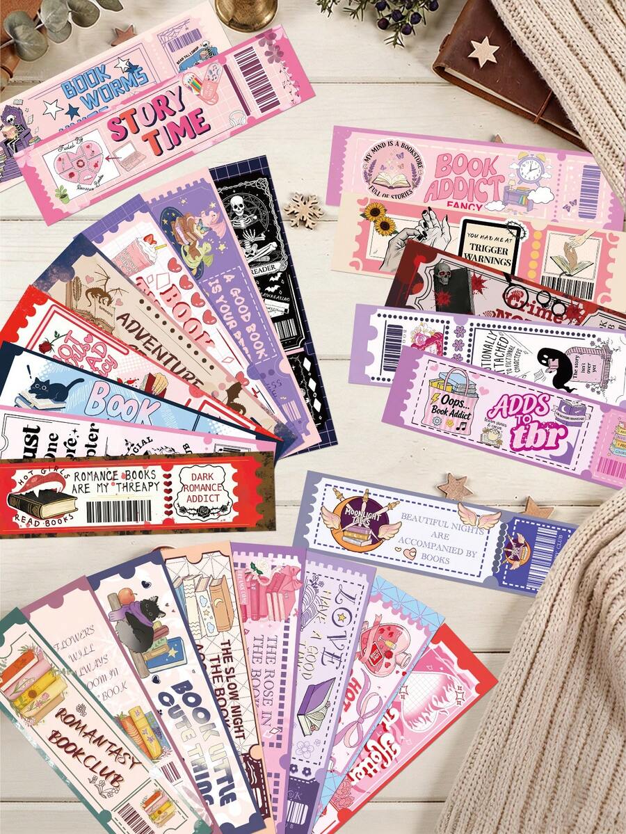 30pcs Book Lovers Club Cartoon Colorful Reading Bookmarks, Library Card ...