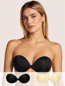 Lignisse Invisible Sticky Bra With Storage Board, Strapless Self-Adhesive Push Up Silicone Bra Set For Women Deep V Backless Dress Summer Wedding Party - Multicolor - View 1