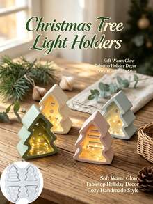 3/4/6 Cavity Christmas Tree Silicone Mold, Clay Mold, Christmas Tree Candle Holder Mold, Suitable For Making Plaster Decorations, Resin Decorations, Christmas Decorations, Home Atmosphere Decorations, Handmade Crafts, Holiday Gifts - Multicolor - View 2