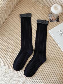 1 Pair/4 Pairs Women's Autumn/Winter Heart Pattern Knee-High Socks, Versatile Striped Knee Socks With Wide Cuff - Multicolor - View 12